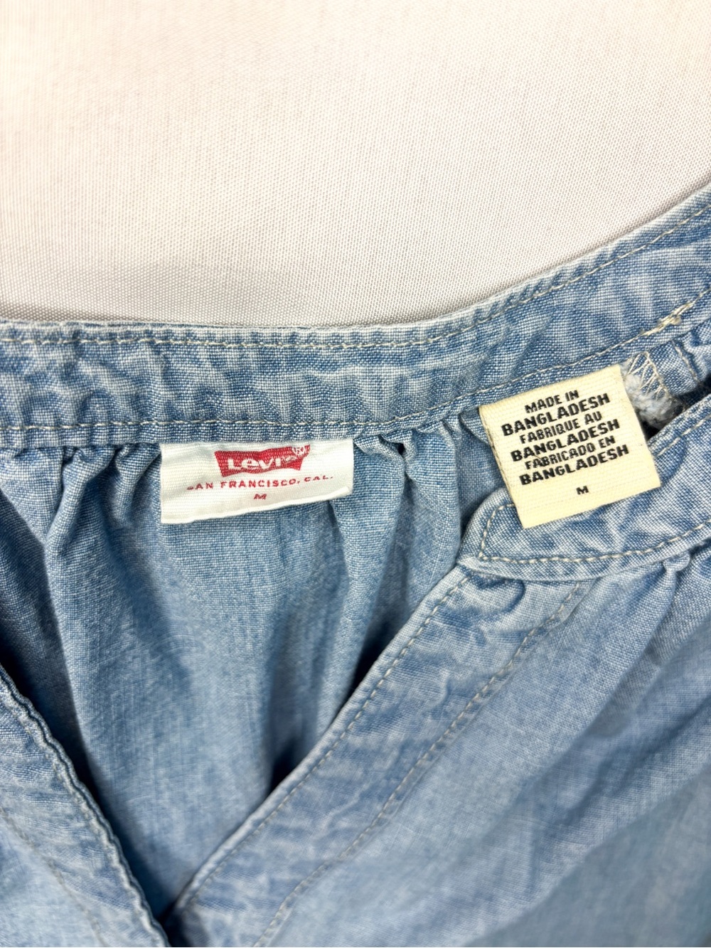 Levi's Washed Blue Denim Button-Front Peasant Top - Picture 2 of 6